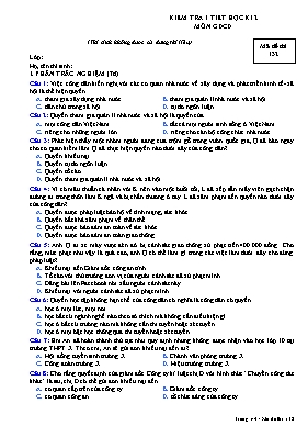Đề kiểm tra một tiết học kì II Giáo dục công dân lớp 12